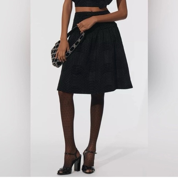 Anthropology Maeve Taffeta Dot Midi Skirt Black Size 12 NWT - Picture 1 of 9